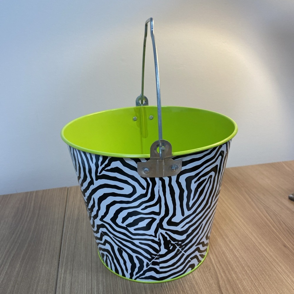 Waverly Brand Zebra Print Metal Bucket Ice Towel Bathroom Summer Decorative Pail - Picture 4 of 10
